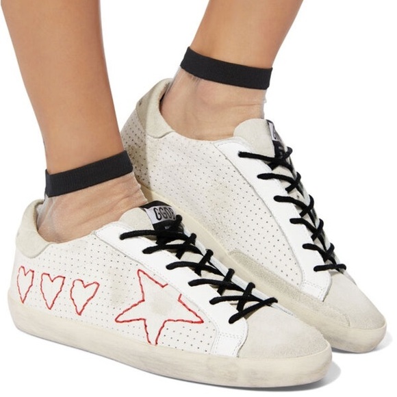 GOLDEN GOOSE Red Stitched Superstar Sneakers Size 37 - Picture 1 of 11